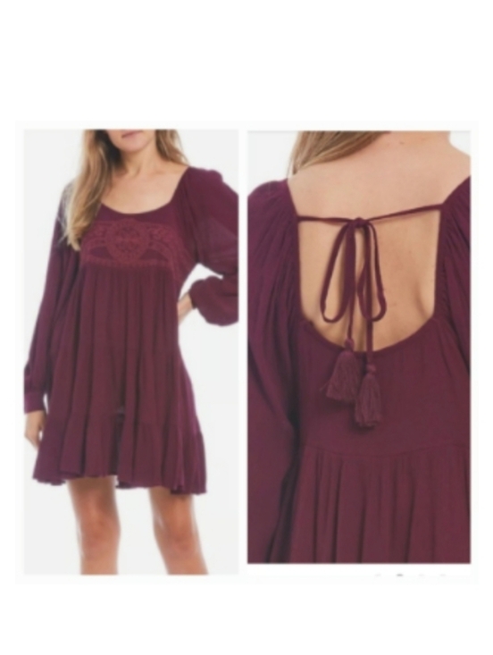 Chelsea & Violet Dresses & Skirts - Chelsea & Violet Plum Boho Tie-Back Long Sleeve Mini Dress